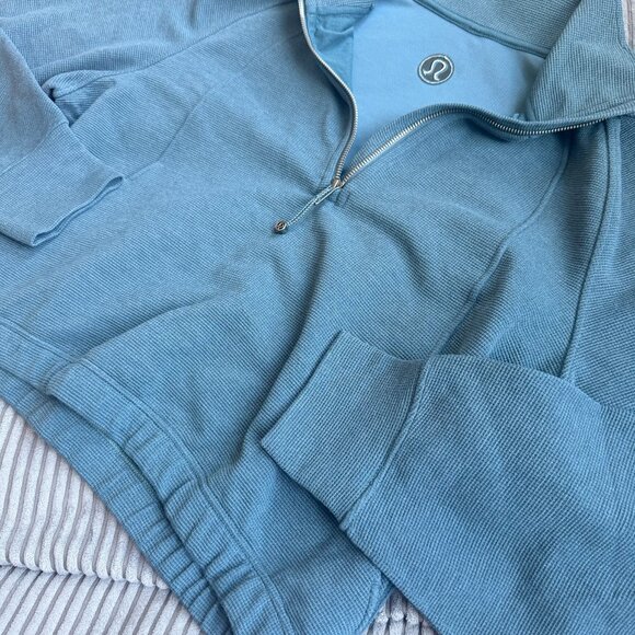Scuba Cropped Funnel-Neck Half Zip Waffle | Heathered Indochine Blue | Size XL - Picture 5 of 5